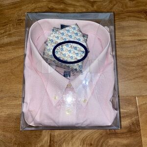 Men's Pink Dress Shirt with Pink and Blue Goldfish Silk Tie